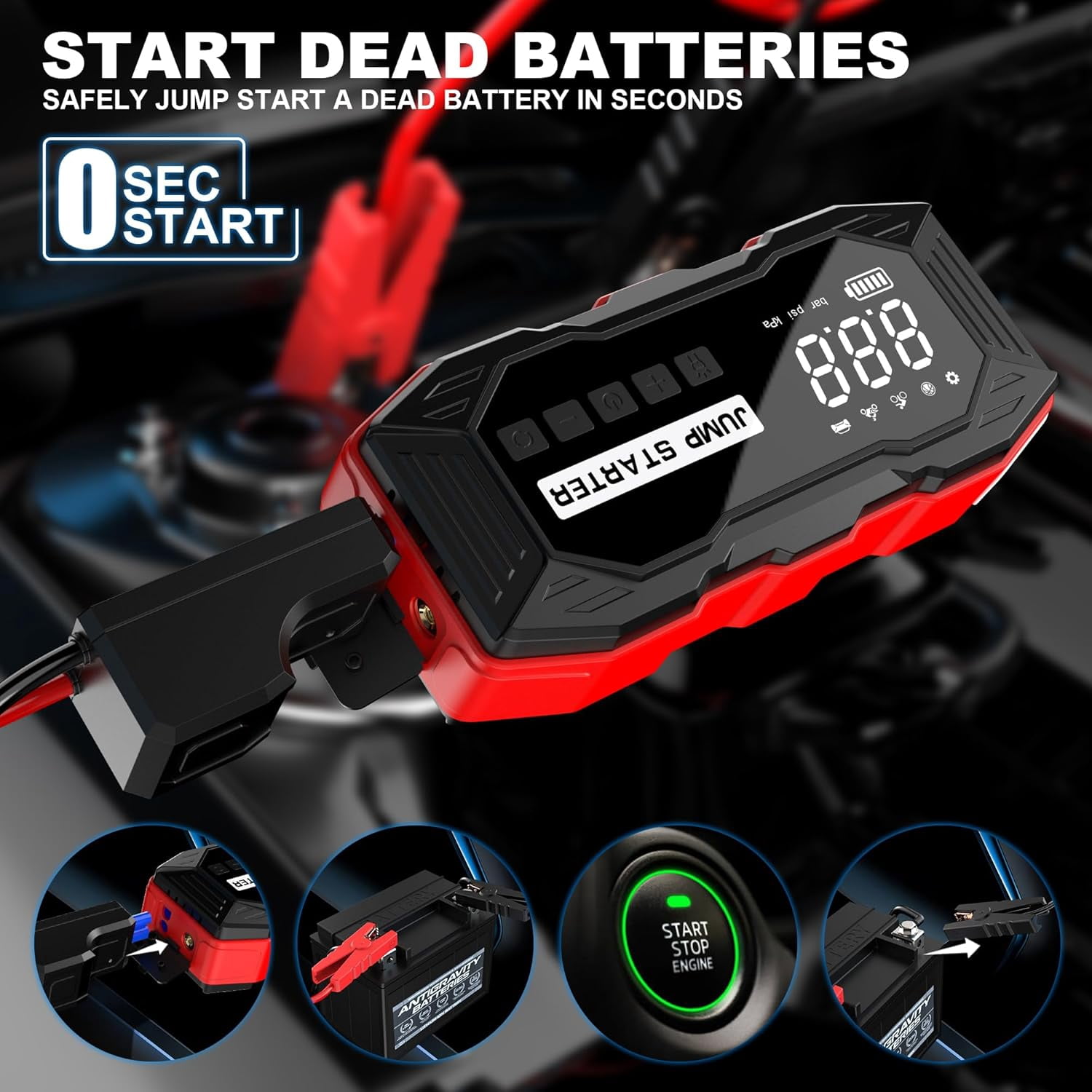 Jump Starter with Air Compressor 4000A 10000mAh 150PSI Portable Car Battery Jump Starter (All Gas/10L Diesel)