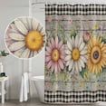 thumbnail image 5 of Vintage Daisy Floral Shower Curtain, Waterproof Shower Curtains for Bathroom, Spring Flowers Botanical Leaves Checkered Wooden Washable Bathtub Curtain Set Bath Decor with 12 Hooks Long 72"x84", 5 of 8