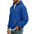 thumbnail image 2 of Hoodie Mens Quarter Zip Pullover Basic Sweatshirt Men Drawstring Hooded with Plain Elastic Hem 1/4 Zip Sweatshirt Blue S, 2 of 9