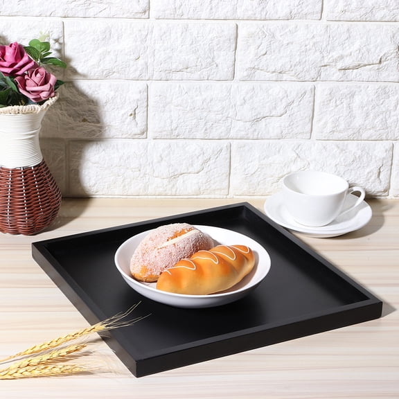 M Buder Premium Square Paulownia Wood Serving Tray, 11.8 x 11.8 inches / 30 x 30 cm Black Tea Coffee Snack Food Platter for Home Kitchen Restaurant