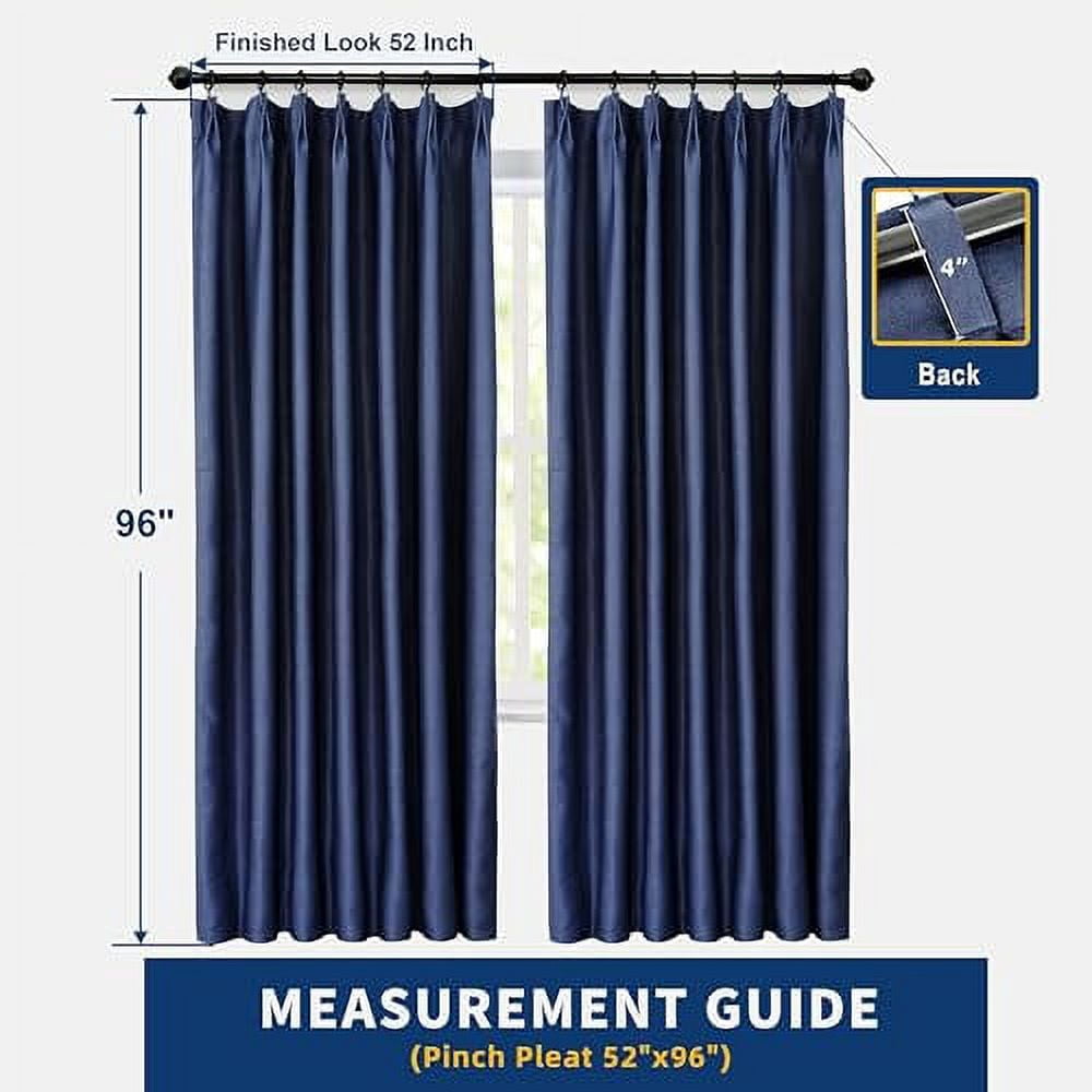 DriftAway Pinch Pleat Blackout Curtains 96 Inches Long Linen Curtains 2 Panels Set Faux Linen Textured Curtains for Bedroom Living Room Thermal Insulated Privacy Back Tab Window Drapes 52x96 Navy
