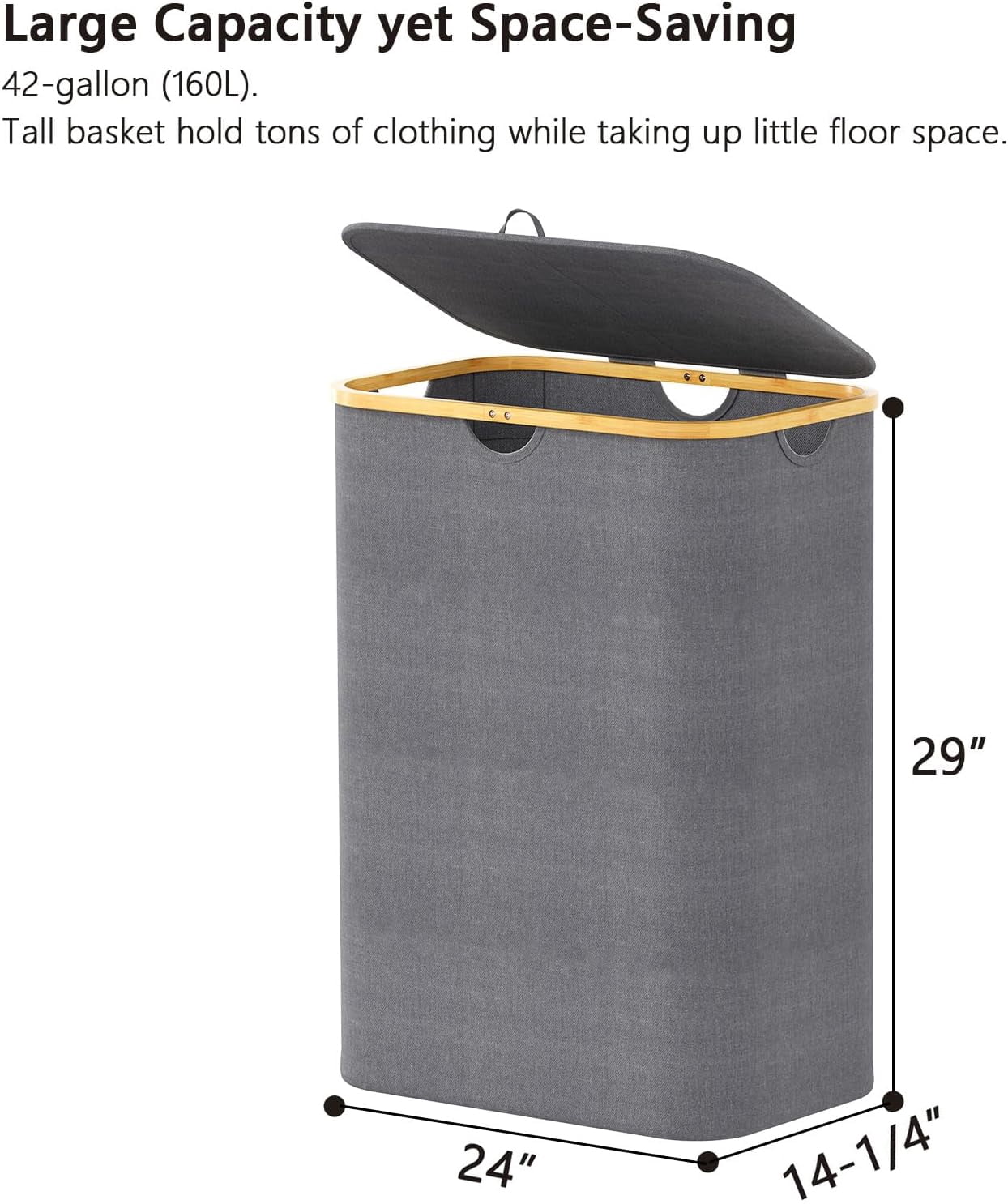 SpaceAid Double Laundry Hamper 2 Section with Lid and Removable Laundry Bags, 160L Clothes Basket, Grey