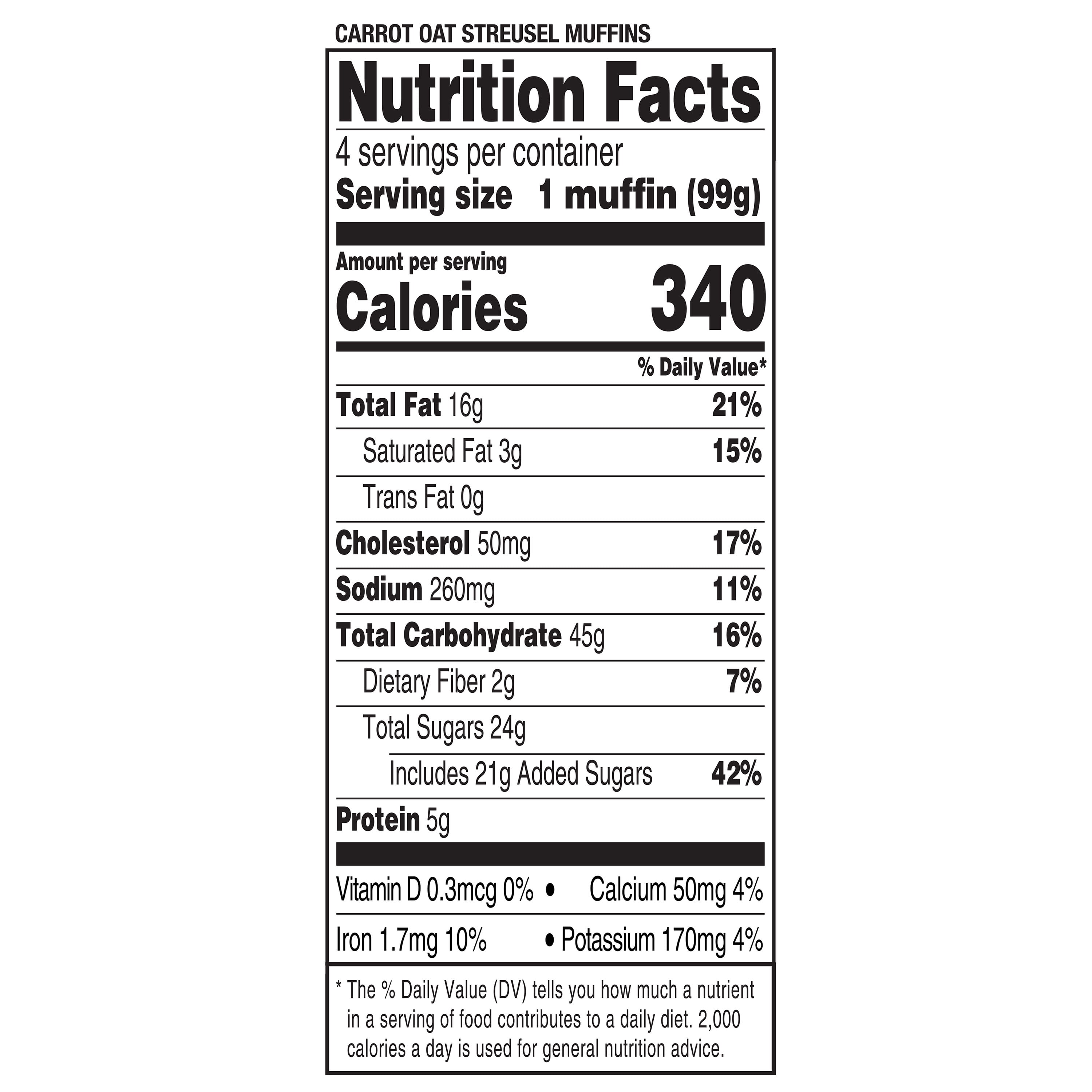 Marketside Carrot Oat Streusel Baked Muffins, 14 oz, 4 Count