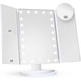 thumbnail image 1 of Makeup mirror, makeup mirror with light, tri-fold makeup mirror, portable LED makeup mirror, white, 1 of 4