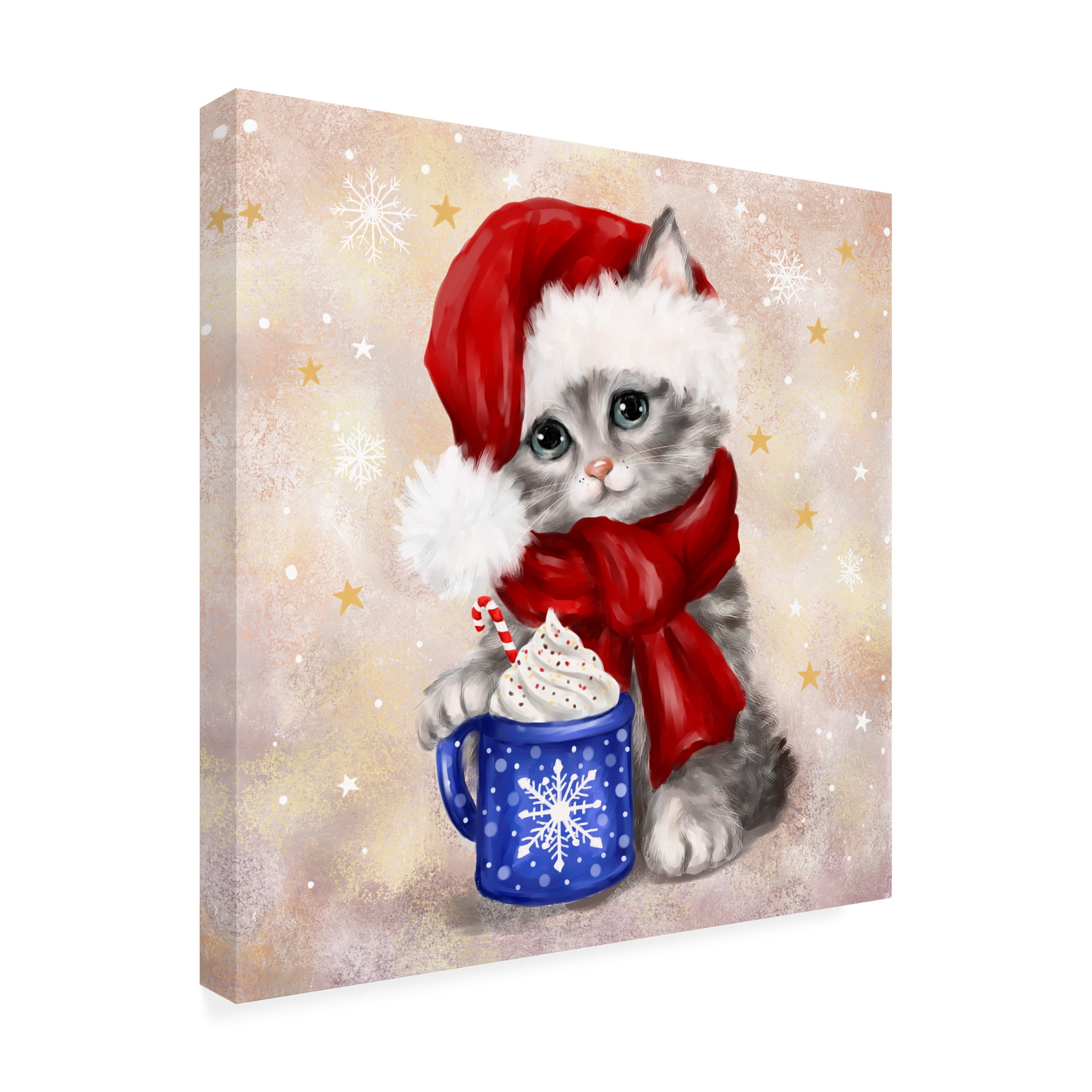 MAKIKO 'Christmas Cat With Hot Chocolate' Canvas Art