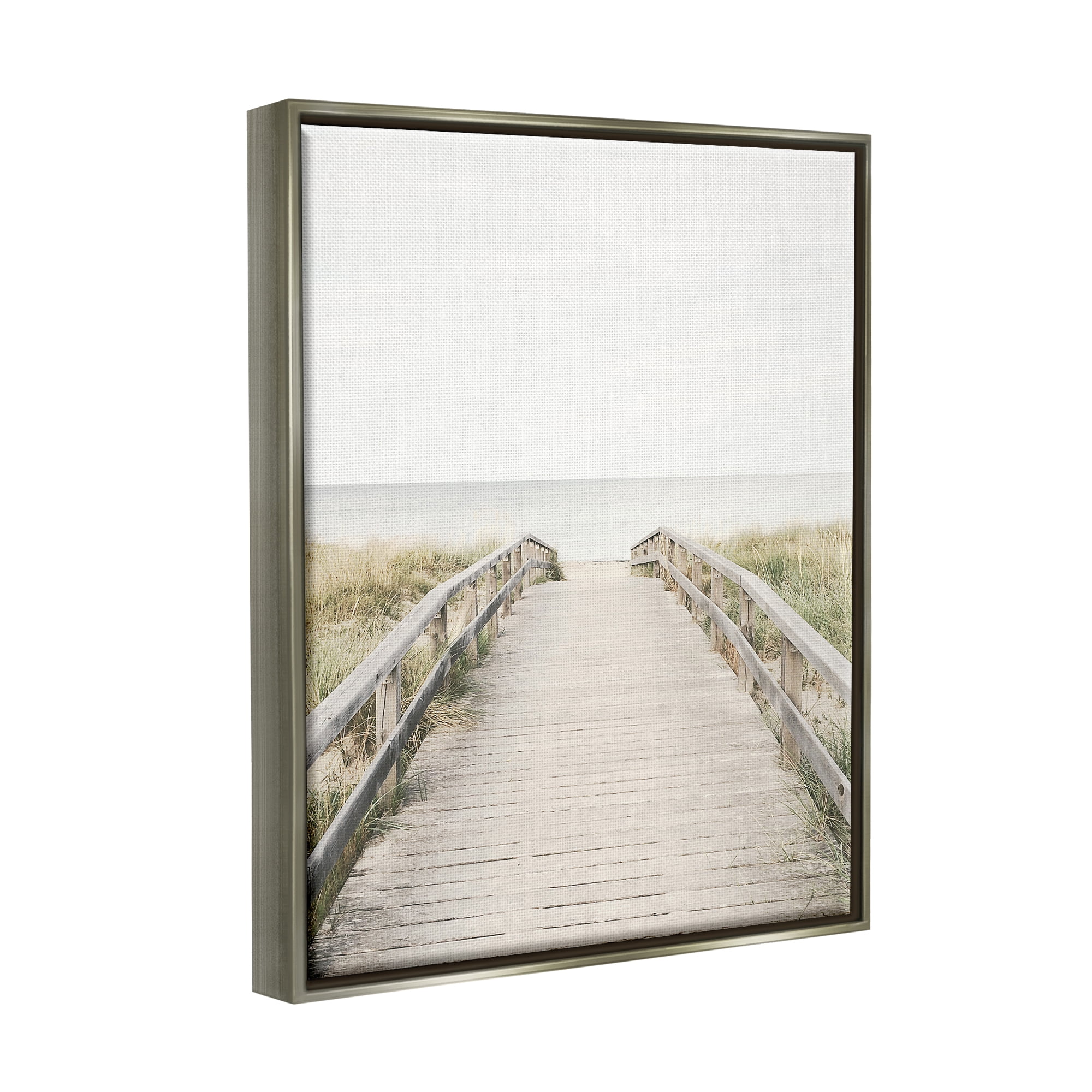 Stupell Industries Boardwalk Beach View Nature Photography Gray Floater Framed Art Print Wall Art, 17 x 21