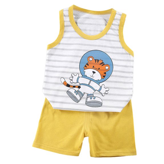 Quealent Toddler Baby Boy Clothes 6 12 18 24 Month 2T 3T Summer Outfits Sleeveless Tank Vest T-Shirt Casual Shorts Set (Yellow, 4-5 Years)