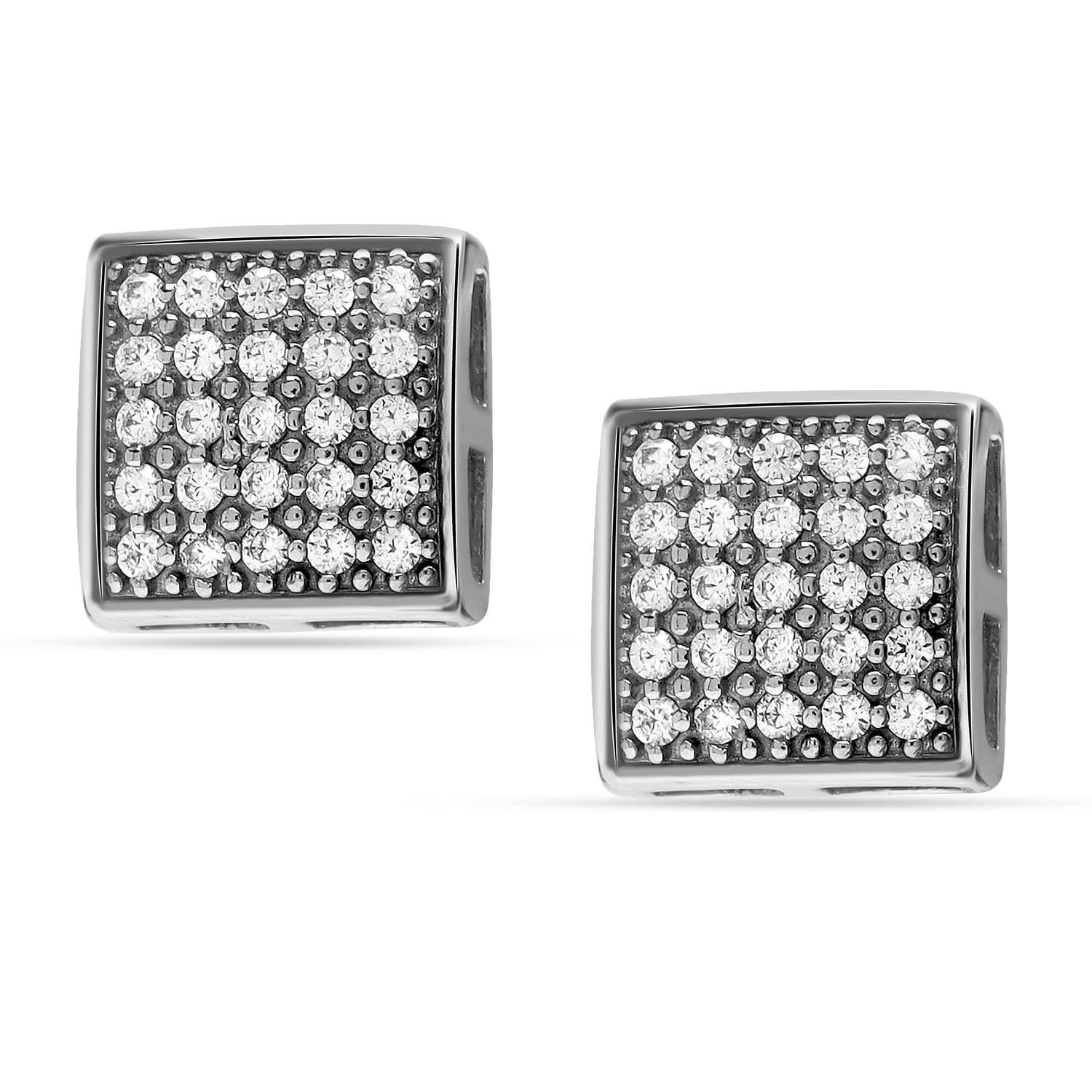 LeCalla 925 Sterling Silver Stud Earring | Classic Micro Pave Cubic Zirconia Studs | Square Earrings for Men's 13 MM