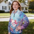 thumbnail image 3 of Uorisanigo Quarter Zip Pullover Sweatshirts Long Sleeve Half Zipper Sweatshirts Loose Ocean Axolotl Quarter Zipper Cropped Sweatshirt for Teen Girl School Pullover Jackets, 3 of 7
