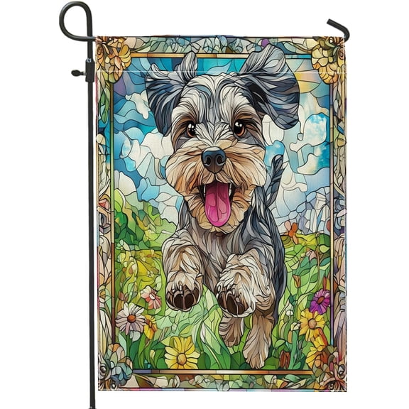 Spring Schnauzer Dog Garden Flag 12x18 Inch Double Sided Standard Vertical Canvas House Flag for Outdoor Front Yard or Backyard Lawn