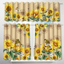 Sunflower Kitchen Curtains, Sunflower Decor Gnomes Valances for Windows, Yellow Curtains and Valances Set Floral Sunflower Decorations for Cafe Living Room, 27''''x24'''' 2 Panel & 54x18 Inch Tier Set