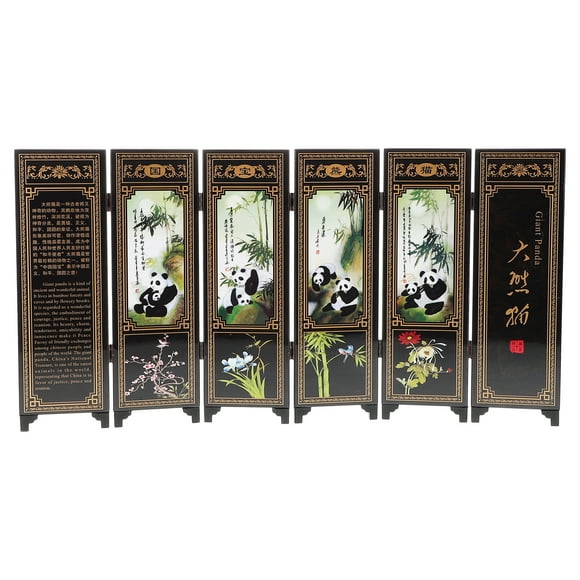 MOVTOTOP Mini Wooden 6 Panel Folding Screen Divider Chinese Lacquerware Desktop Feng Shui Ornaments for Home Oriental Decorations