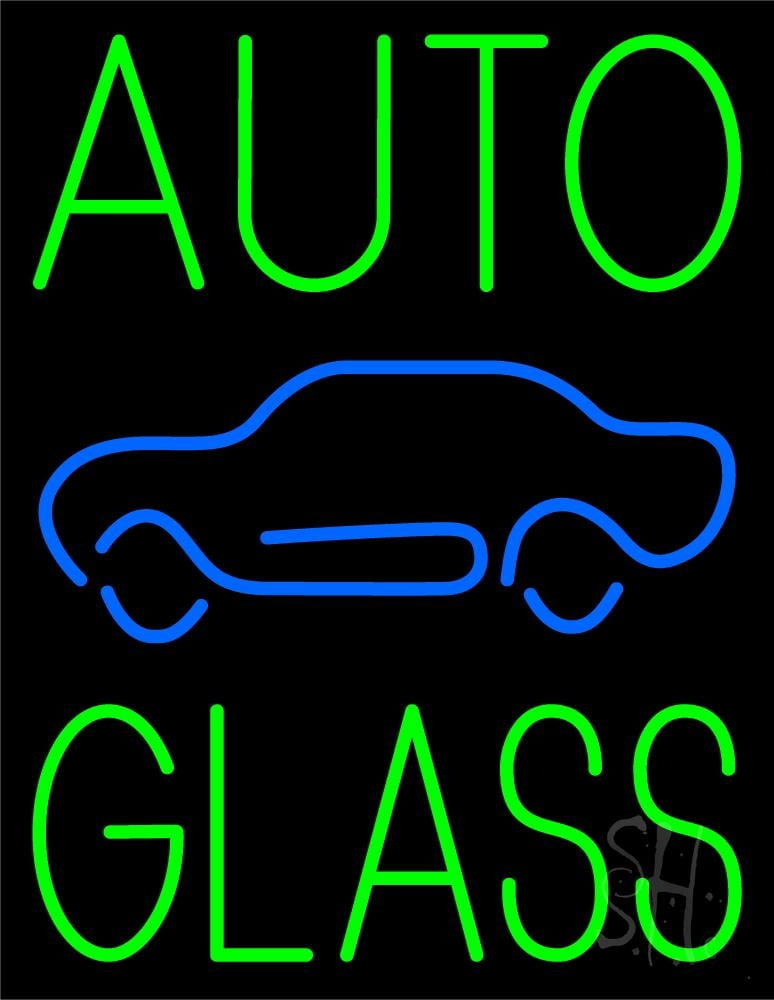 Green Auto Glass Blue Car LED Neon Sign 19 x 15 inches, Clear Edge