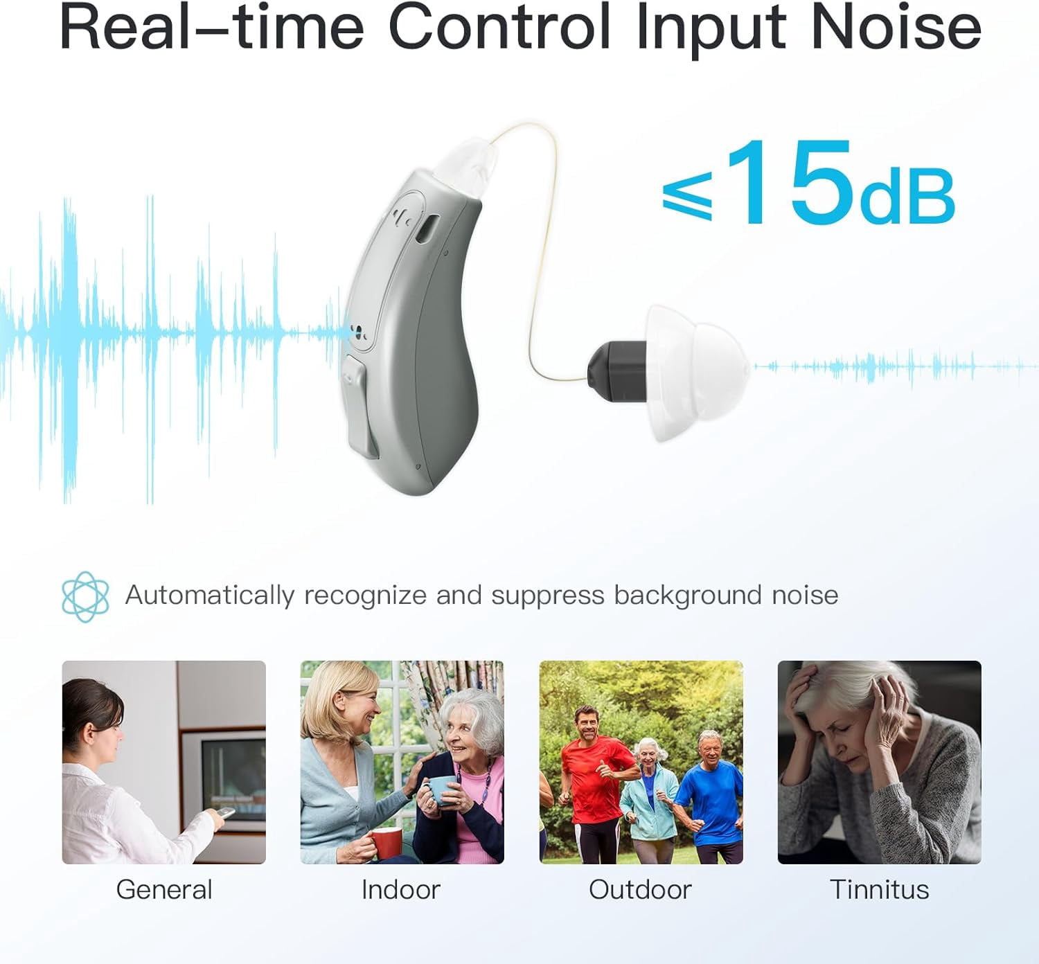 Hearing Aids (Not Amplifiers), Bluetooth Rechargeable Hearing Aids for Seniors Adults, Superior Sound Quality OTC Smart Hearing Aid with Noise Cancellation, Bluetooth Enabled & App Control, 4 Modes