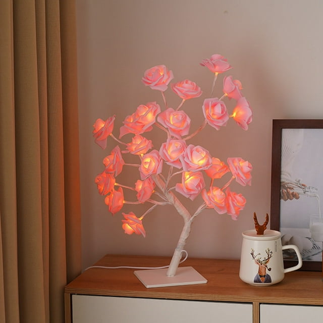 Boreal Craft Detachable Base USB LED Rose Tree Light Decorative Night Light Ceiling Light Show Projector Two Fast Birthday Decorations Japanese Home Gadgets Cool Light Night Lamp for Bedroom Purse