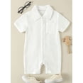 thumbnail image 2 of Douhoow Baby Boys Jumpsuits Infant Short Sleeve Lapel Collar Solid Color Button Up Rompers Summer One Piece Outfit, 2 of 8