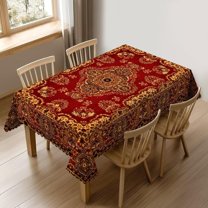Red Gold Boho Rectangle Table Cloth for Dining Tables, Reusable Red Persian Tablecloths Bohemian Vintage Retro Tabletop Decor Tribal Table Cover for Kitchen,Picnic,Party,60x84Inch