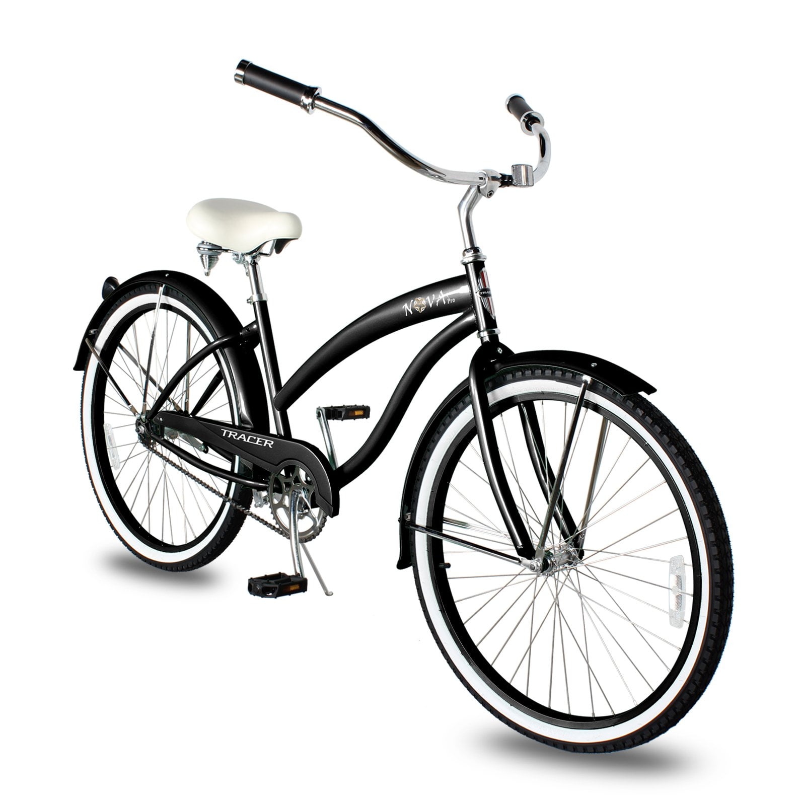 WonderWheels Beach Cruiser Shimano Tx-35 7 Speed Bicycle, Bike, V-Brake Stainless Steel Spokes One Piece Crank Alloy Purple Rims 36 H With Fender - Matte Black