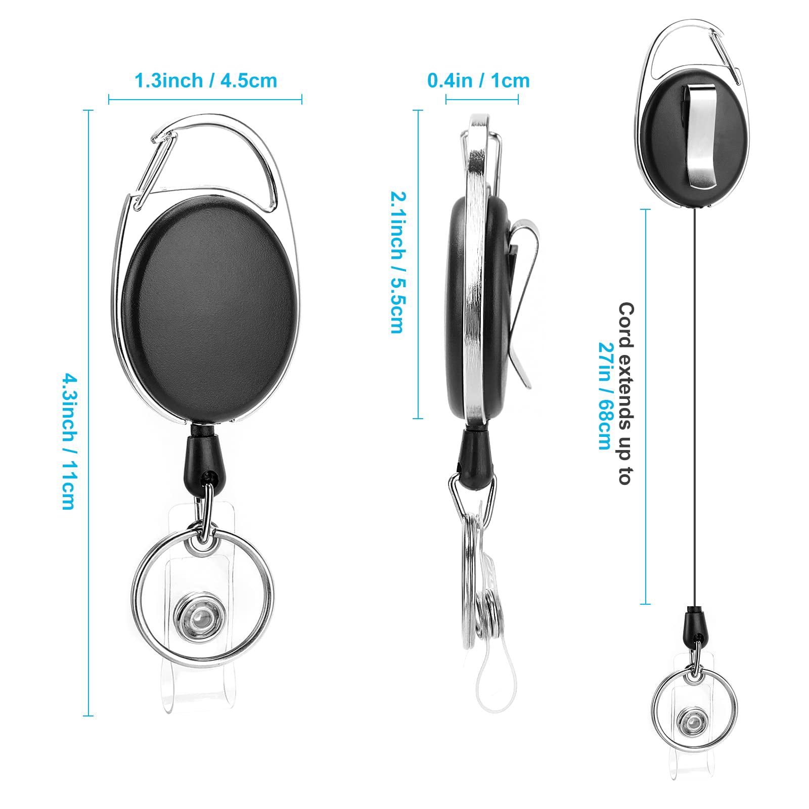 50 Pack Retractable Badge Reel with Carabiner Belt Clip and Key Ring  Retractable ID Badge Holders for Office Worker Doctor Nurse 