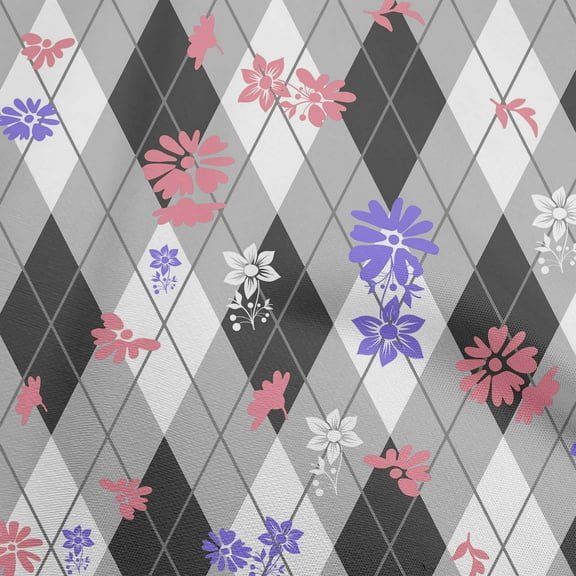 oneOone Polyester Spandex Gray Fabric Check Argyle Floral Sewing Material Print Fabric By The Yard 56 Inch Wide