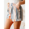 thumbnail image 2 of Asyoly Womens Striped Shorts for Summer Casual Vintage Washed Elastic Frill Waist Shorts with Pocket, 2 of 8