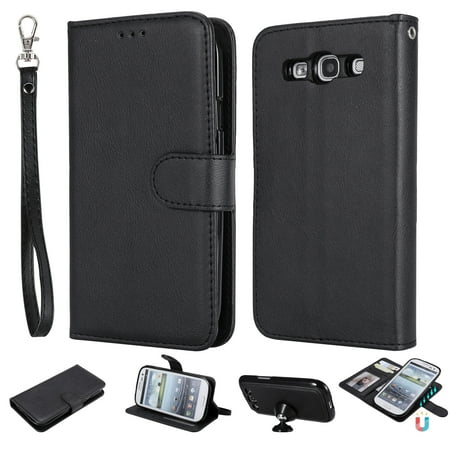 Galaxy S3 Case Wallet, S3 Case, Allytech Premium Leather Flip Case Cover & Card Slots Pocket, Wrist Design Detachable Slim Case for Samsung Galaxy S3 S III I9300 GS3 (Best Case For Samsung Galaxy S3 Mini)