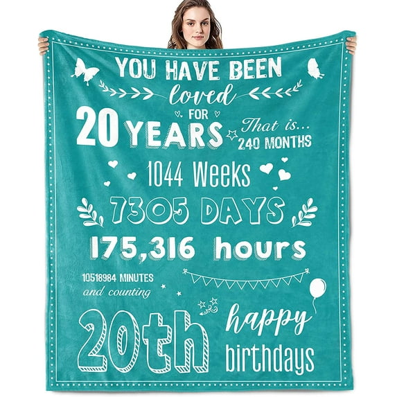 20th Birthday Decorations for Her - Gift for 20 Year Old Female Blanket 60x50 Inch - 20th Birthday Gifts for Women - 20th Birthday Decorations for Women - 20th Birthday Gifts