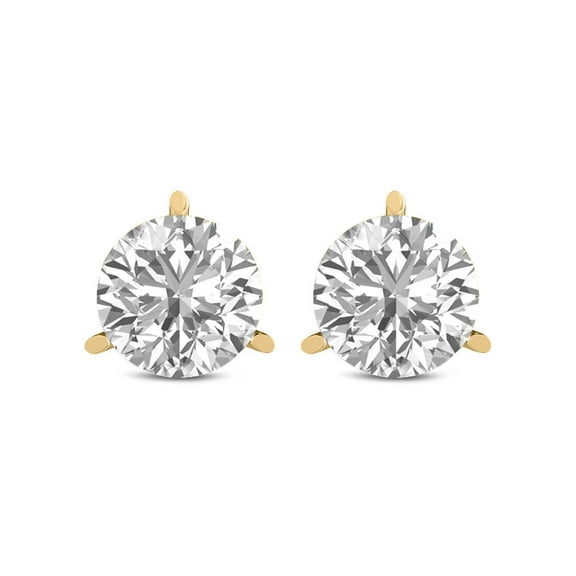 TimeLe$$ Classics 1 Carat TW Lab Grown Round Cut 3 Prong Martini Diamond Earrings For Women in 14K Yellow Gold
