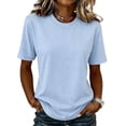 thumbnail image 2 of Women's Cotton Solid Color Short Sleeve Crew Neck T-Shirt Fitted Casual Basic Style Light Blue L, 2 of 5