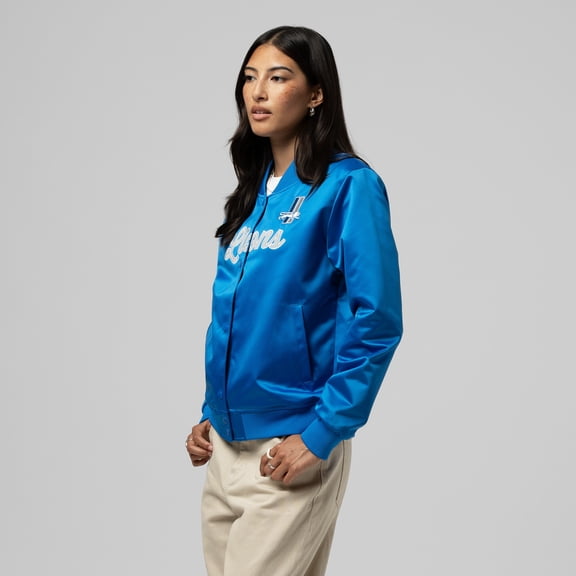 Women's Mitchell & Ness Blue Detroit Lions Full-Snap Satin Jacket
