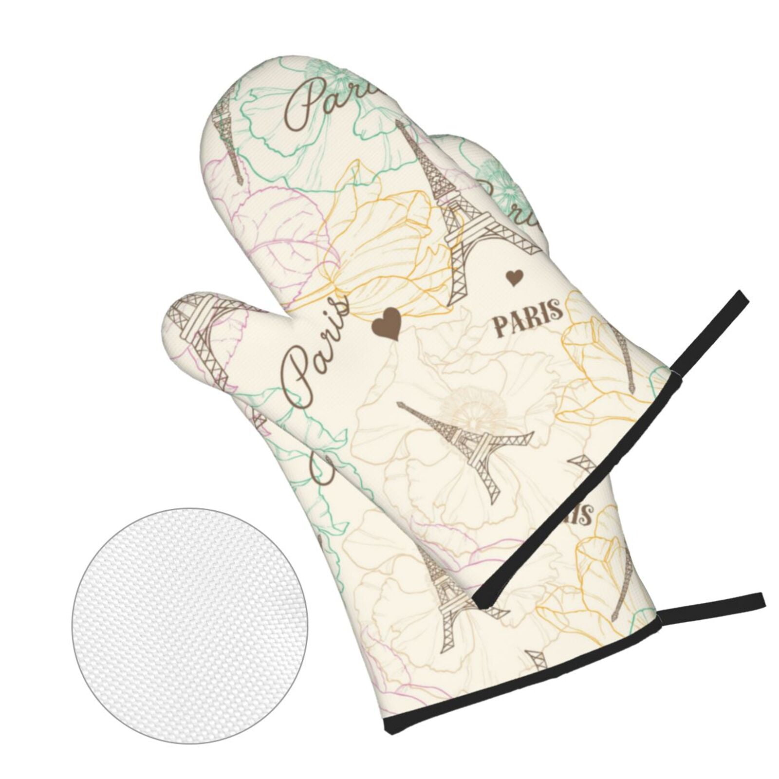 Eifel Tower Paris Flower Vintage 4Pcs Oven Mitts and Pot Holders Sets Oven Kitchen Gloves Hot Pads for Cooking BBQ Baking Grilling