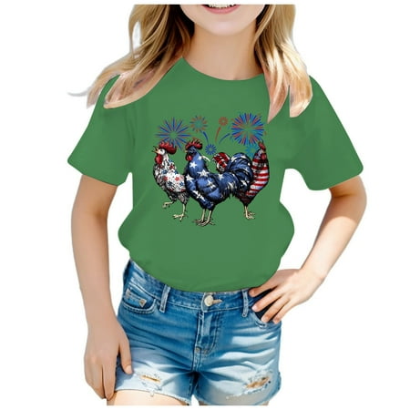 

Custom T Shirts Children Independence Day Theme Fashion Part Print Short Sleeve Round Neck T Shirt Comfort Colors Tshirt(Color:Green Size:6-7 Years)