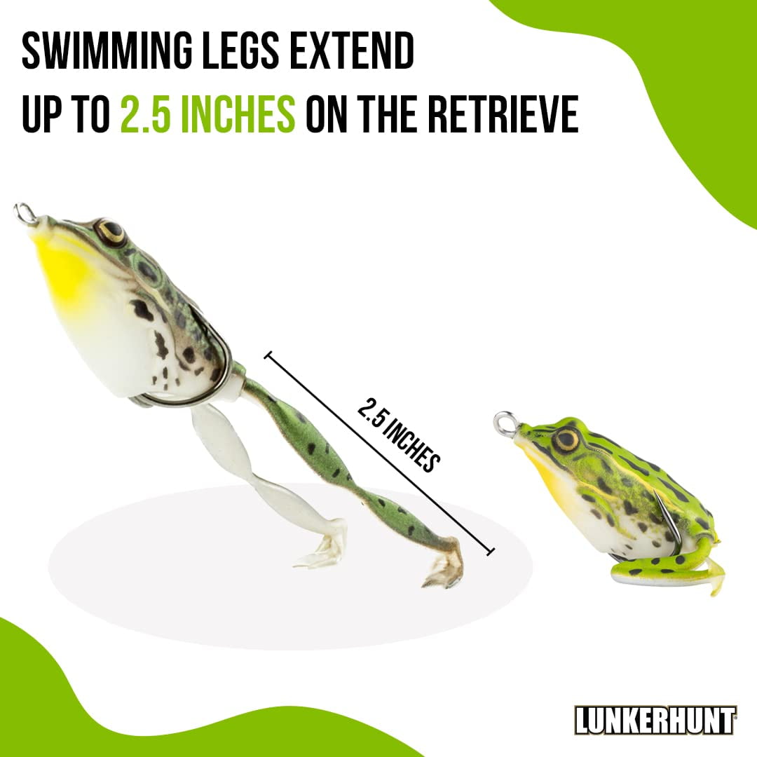 (2 pack) LUNKERHUNT Frog Lure for Bass Fishing | Pocket Frog Lure 1.75 Inch | Topwater Fishing Lures with Weedless Hooks for Trout, Pike in Saltwater and Fresh water