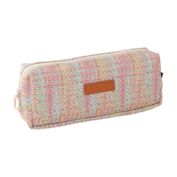 Composite Fabric Pencil Case, Style A, 7.68 x 3.54 in, With Single Zip Compartment And Woven Or Plaid Exterior