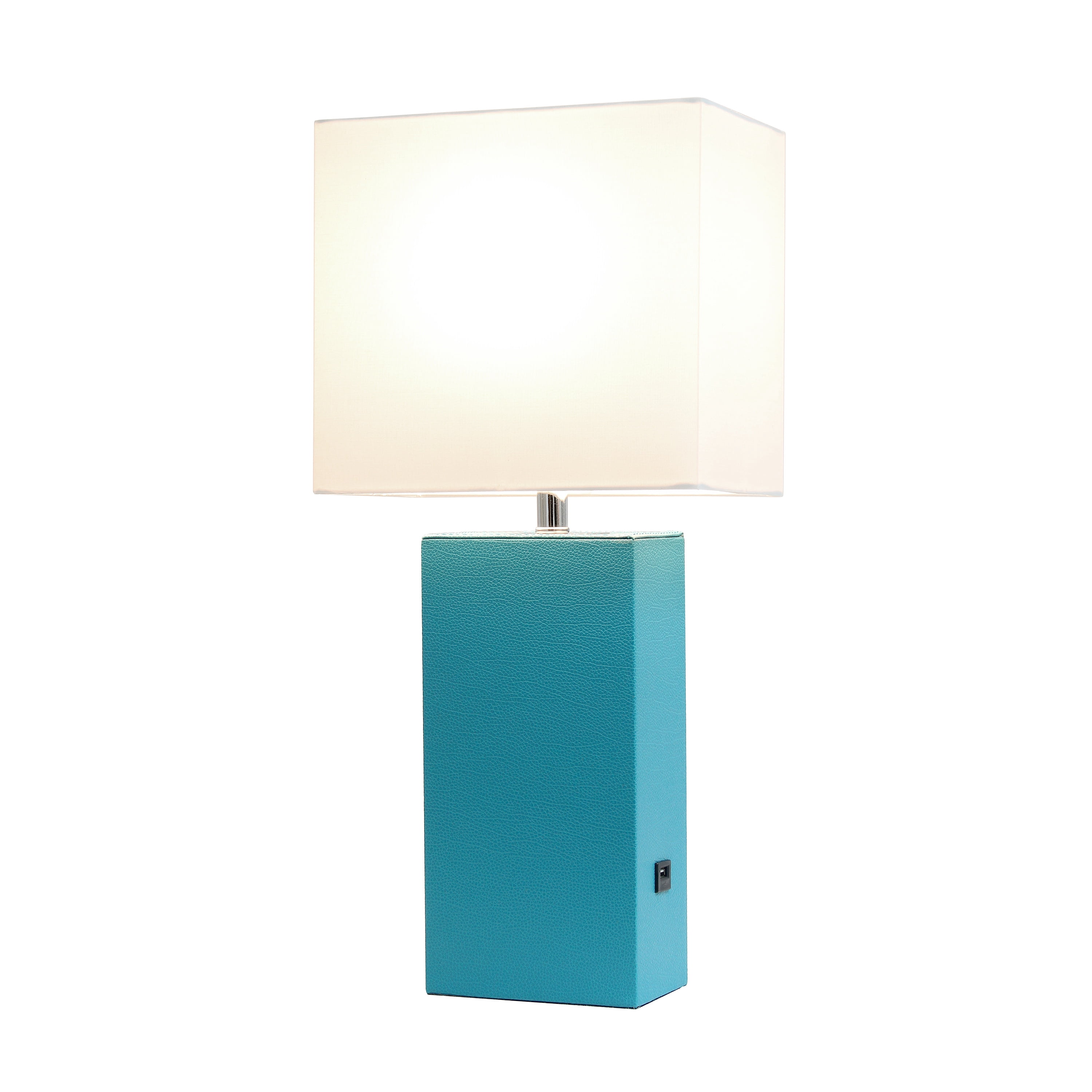 Lalia Home 21" Leather Modern Bedside Table Lamp with USB Port and LED Bulb, Teal