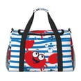 thumbnail image 1 of Fotbe Red Funny Crab on Blue Stripe Bolsa de Viaje con Estampado, Bolsa de Fin de Semana para Mujer con Compartimento para Zapatos, Bolsa de Gimnasio con Bolsillo Húmedo, 1 of 7