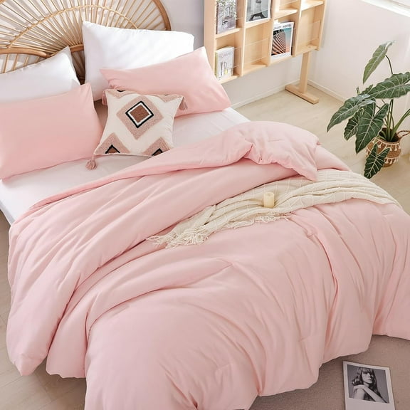 Blush Pink Comforter Set Twin Boho Pink Twin Comforter with 1 Pillowcases - Soft Lightweight Cozy Bedding Set for All Season - Beige Comforter Twin Size for Women Teens Kids