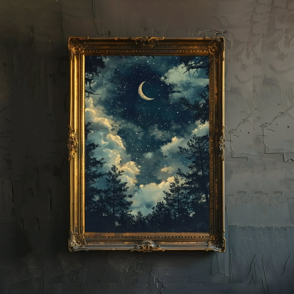 Starry Night Print Dark Academia Art Celestial Decor Antique Night Sky Illustration Victorian Era Starry Sky Poster Rustic Vintage Wall Art