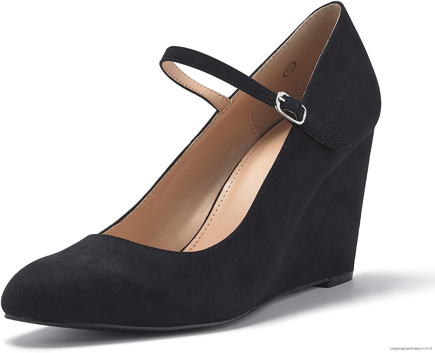 Womens Wedge Shoes Mary Jane Pumps Ankle Strap High Heel Round Toe