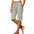 thumbnail image 4 of Womens Capris Pants High Waist Drawstring Comfy Casual Pants Lightweight Trousers Buttons with Pockets | Knee Length, Lightweight, Breathable, Business, Casual, Beach, 4 of 4