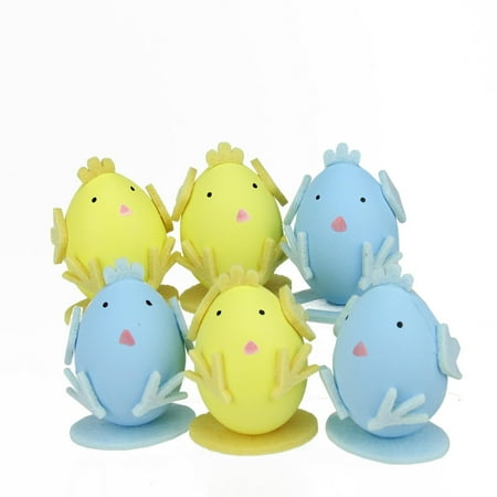 Northlight 6ct Felt Easter Egg Chicken Spring Figure Decorations 2.75" - Yellow/Blue