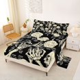 thumbnail image 2 of Homewish Dark Halloween Skeleton Bed Sheets,Vintage Rose Pattern Full Size Sheets,Black Cream,4pcs,1 Flat Sheet,1 Fitted Sheet and 2 Pillowcases, 2 of 6