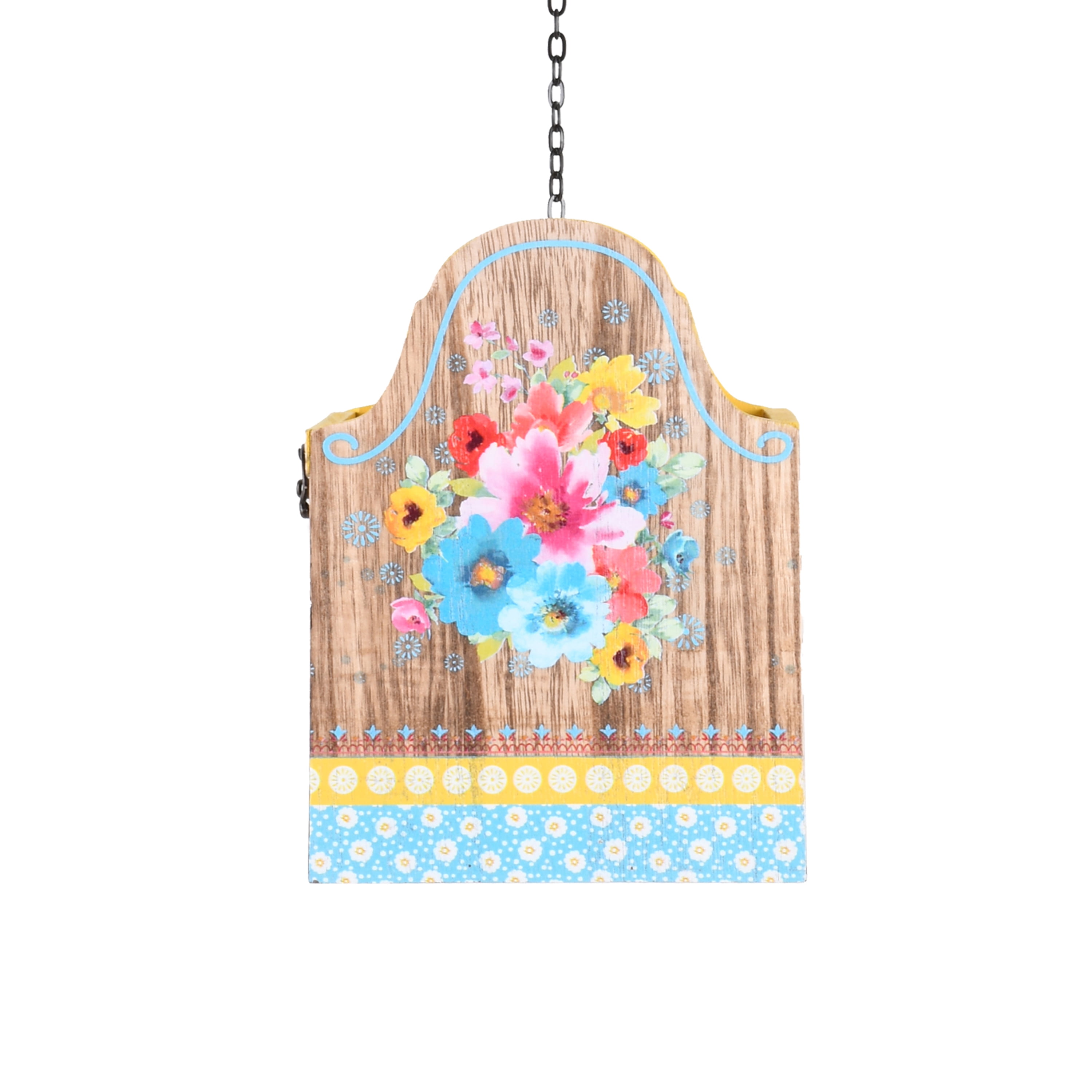 The Pioneer Woman Breezy Blossom Yellow Wood Birdhouse with Removable Roof, 6.3" x 7.2" x 8"