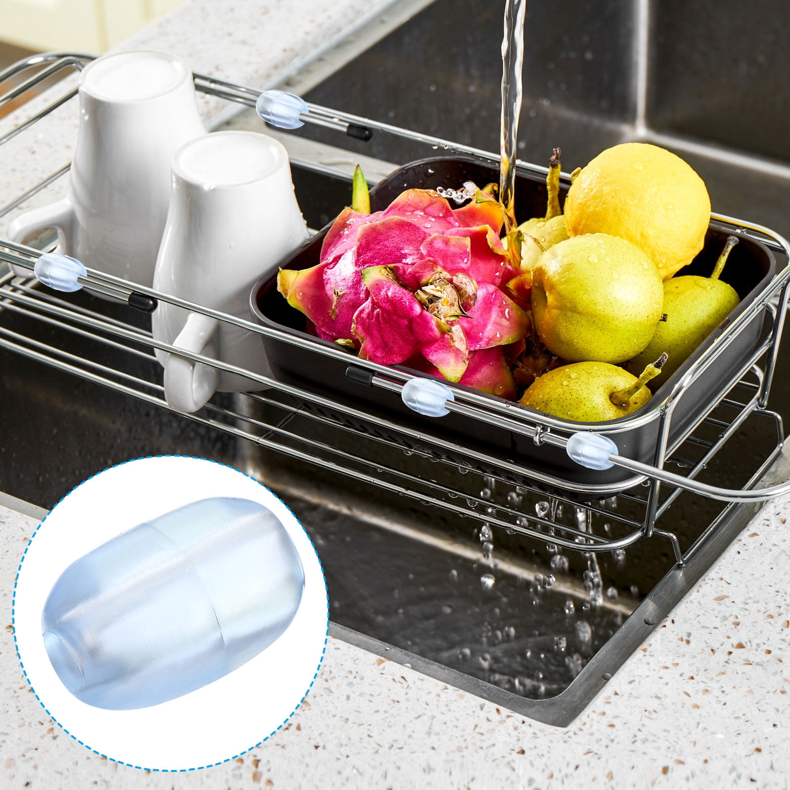 Unique Bargains Kitchen Sink Rack Feet Plastic Bumpers Protector for Sink Grid Clear
