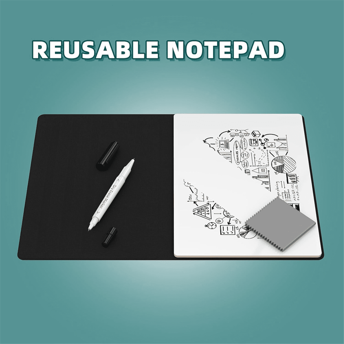 Portable Small White Board,Reusable Dry Erase Board with Stand,Desktop Whiteboard for Office Meeting Bussiness Black