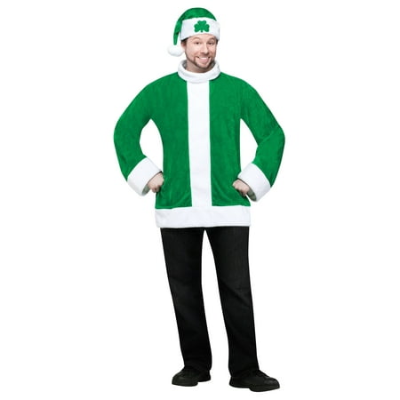 2-Piece Irish Santa O'Claus Plush Green Christmas Costume - Adult One Size