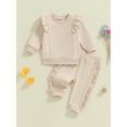 thumbnail image 2 of Suealasg 2Pcs Toddler Girls Fall Outfits Solid Color Long Sleeve Sweatshirt Pullover Tops+Sweatpants 6M 1T 2T 3T Kids Baby Girls Autumn Clothes, 2 of 7