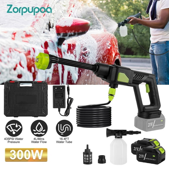 Zorpupoa 1Pc 300W Cordless Pressure Washer Portable High Pressure Water Sprayer 435PSI Car Washer Cleaner with 6-in-1 Nozzle Foam Bottle Filter