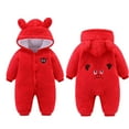 thumbnail image 2 of Hicidod Baby Rompers Long Sleeve Fleece Hooded Winter Onesie Outerwear Jumpsuit Snowsuit Bear Ear Print Button Bodysuit Outfit, 2 of 3