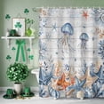 thumbnail image 3 of Shower Curtain, Underwater Ocean Creature Waterproof Shower Curtain Set with Hooks for Bathroom Showers,Stalls and Bathtubs,60x72In Sea Jellyfish Starfish Wood Plank, 3 of 9